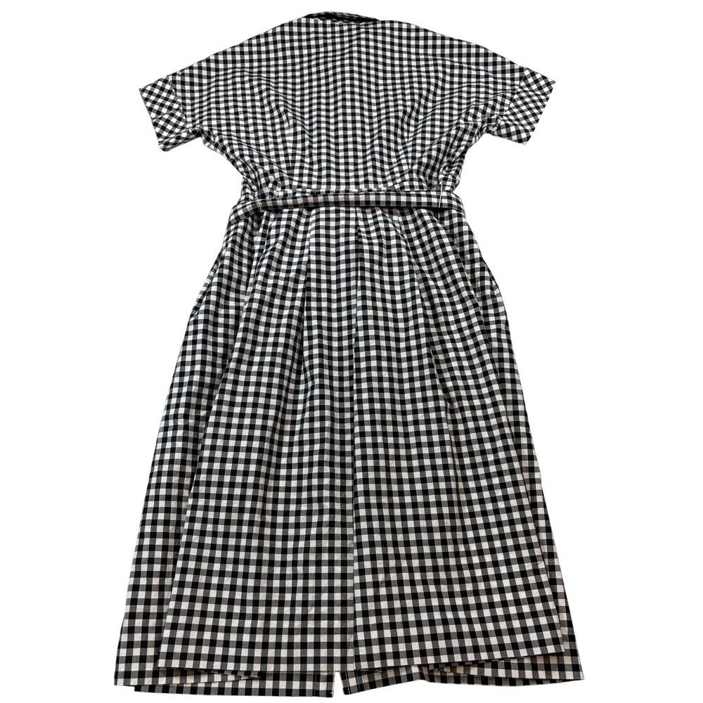 Talbots Black White Gingham Cotton Shirt Dress Midi Belted Short Sleeve Size 6 - Picture 3 of 11